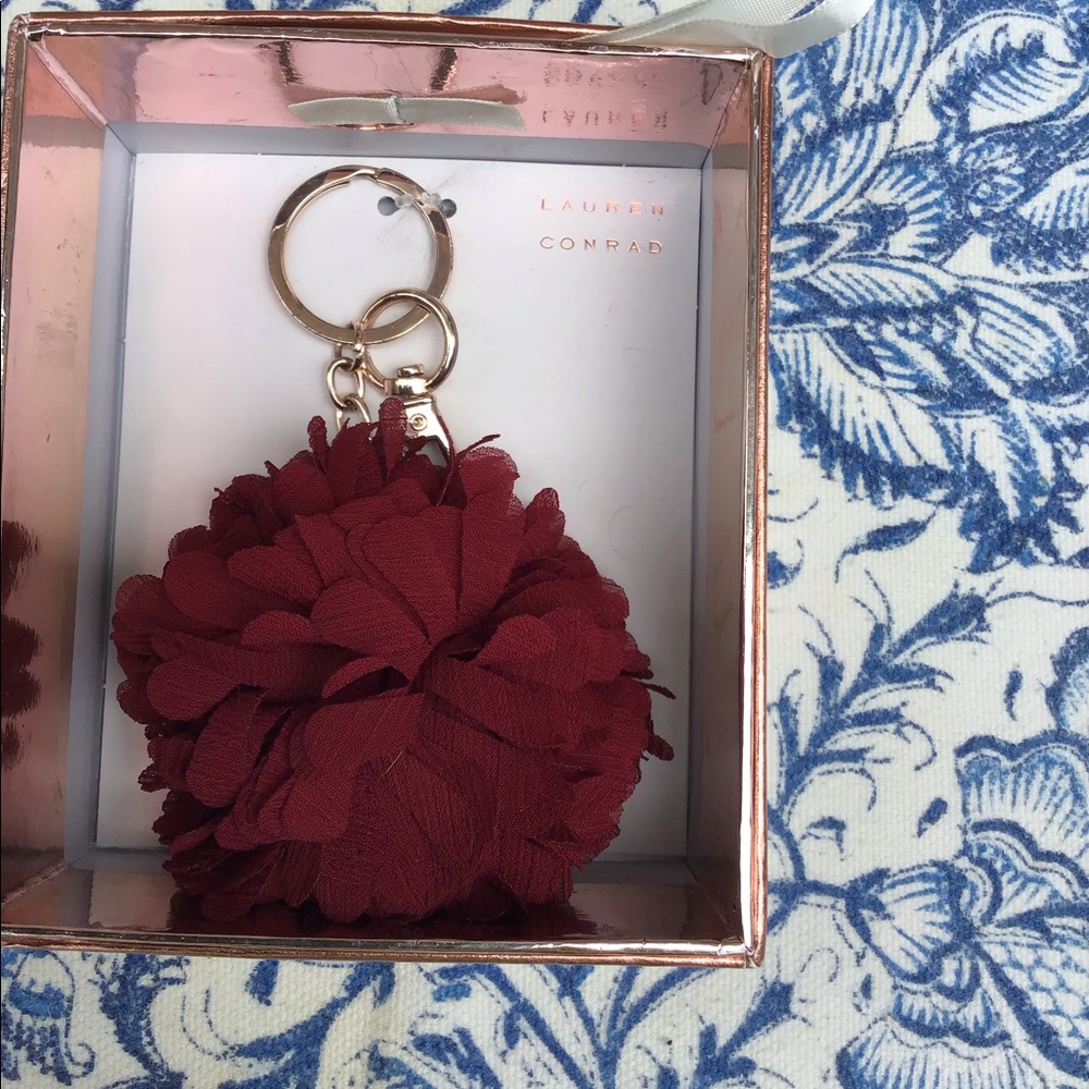 Lauren Conrad Chiffon Wine Pom-Pom Keychain. New.